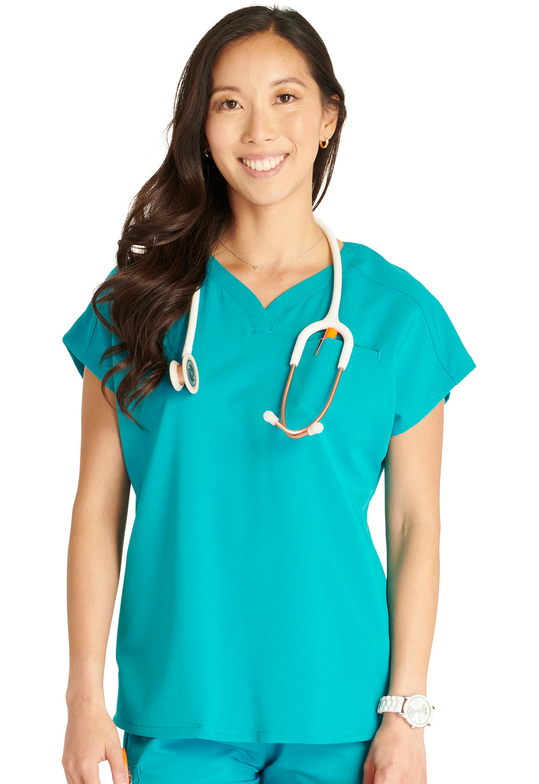 Women's V-Neck Top - Teal Blue